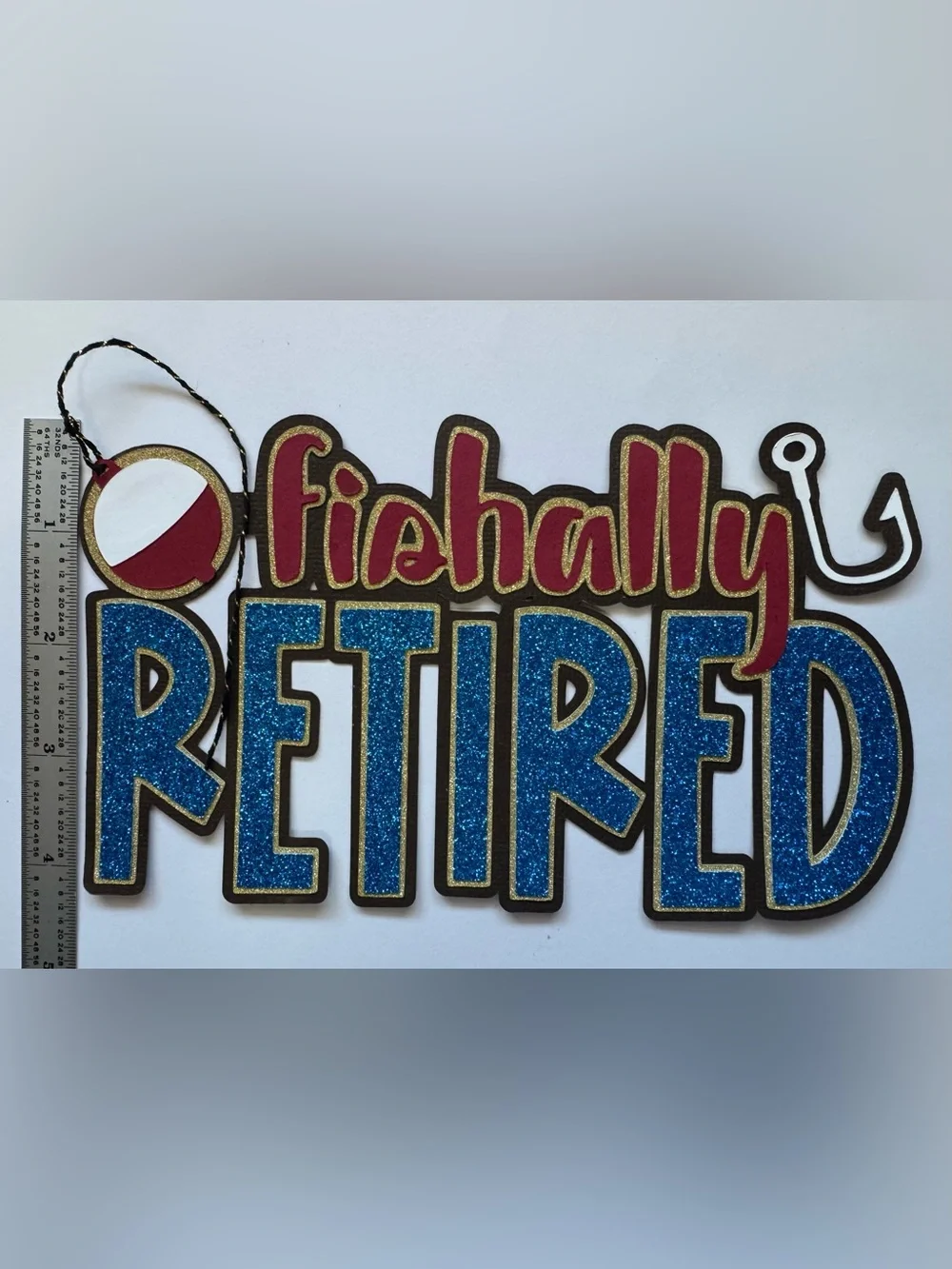 O’fishally Retired' Decor, Scrapbook or Cake Topper! Sparkly Blue w/Red Accents